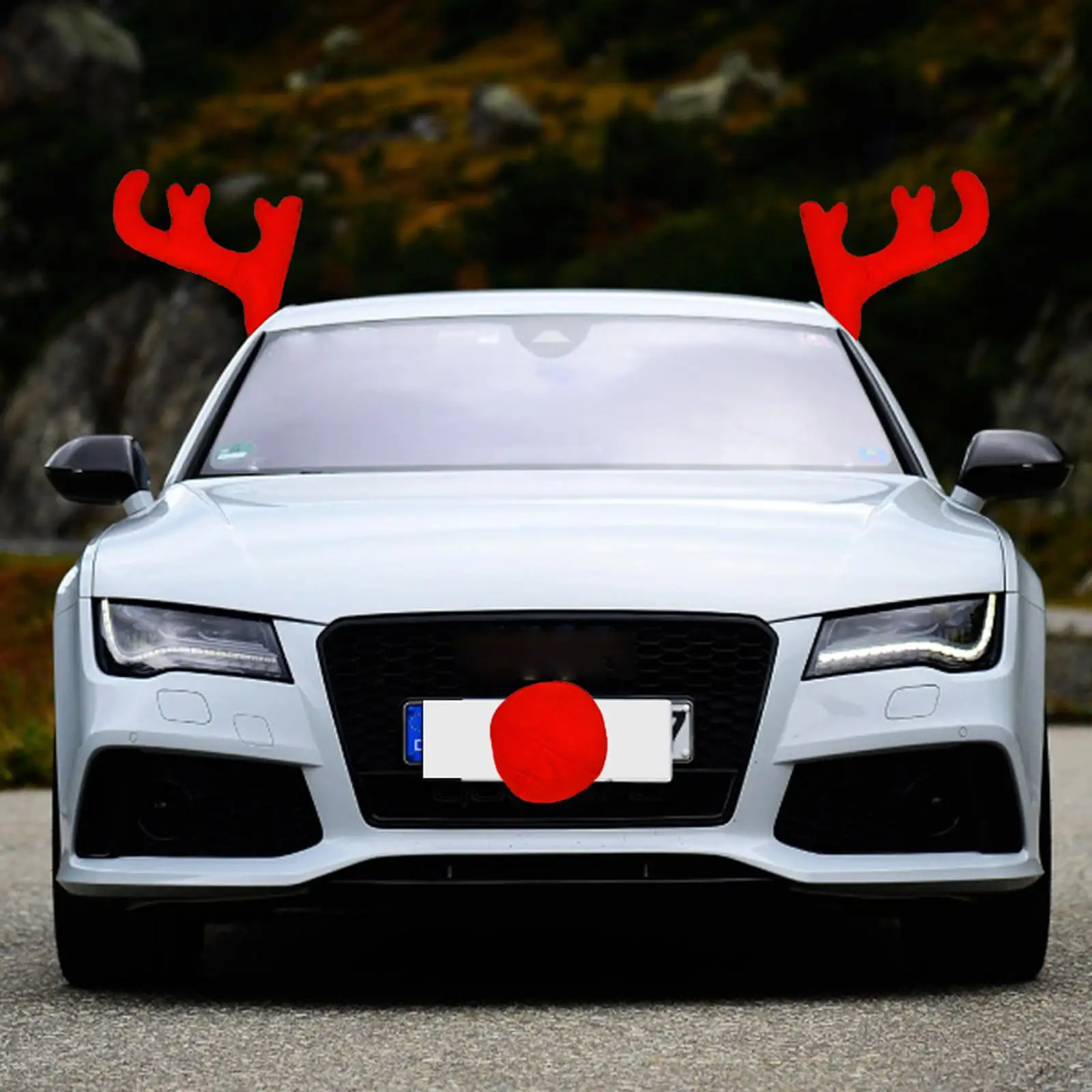 Car Antlers Nose Car Set Easy to Install with Clips Ornaments for Front Grille