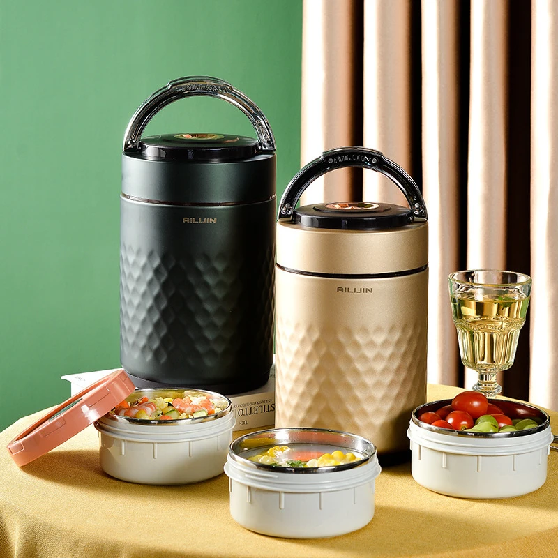 Portable Vacuum Lunch Box Large Capacity Stainless Steel Insulation Bento Box Luxury Thermos Leak-Proof Food Storage Container