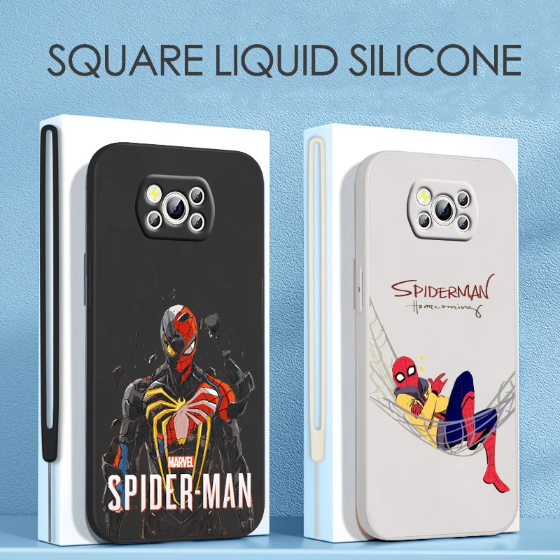 

Marvel Heros Spiderman For Xiaomi POCO C50 C40 X4 M5S F4 M4 X3 F3 M3 C3 Pro GT NFC 4G 5G Liquid Rope Silicone Phone Case