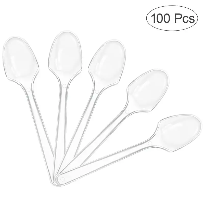 

100PCS Mini Transparent Plastic Spoons Disposable Flatware Spoons for Jelly Ice Cream Dessert Appetizer