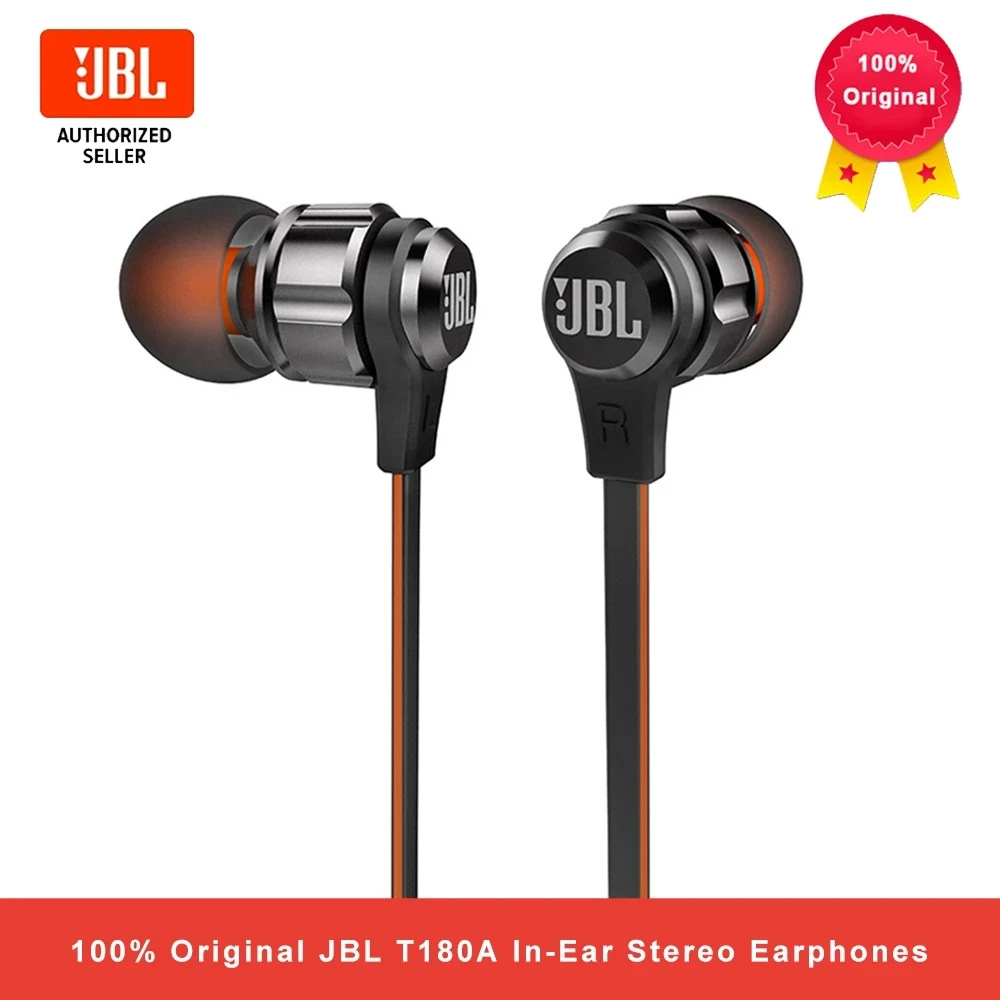 

JBL T180A In-Ear Stereo Earphones 3.5mm Wired Sport Gaming Headset Pure Bass Earbuds Handsfree With Mic