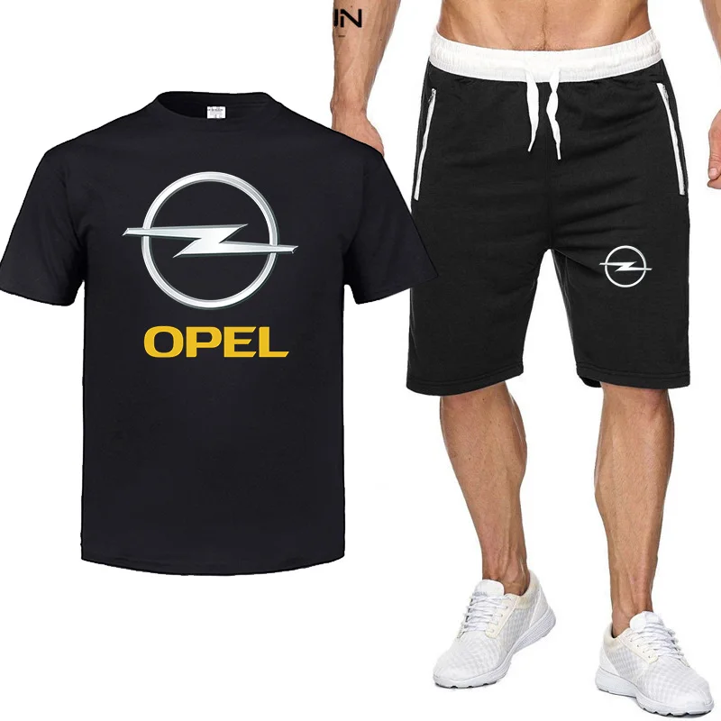 New quality Opel fashion casual sportswear summer printing suit men jogging suit fitness clothes men's T-shirt + shorts 2-p