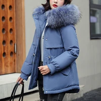 2022 new winter jacket women parka fashion long coat wool liner hooded parkas slim with fur collar warm snow wear padded clothes