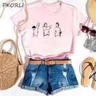 Женская хлопковая футболка с коротким рукавом, в стиле Харадзюку