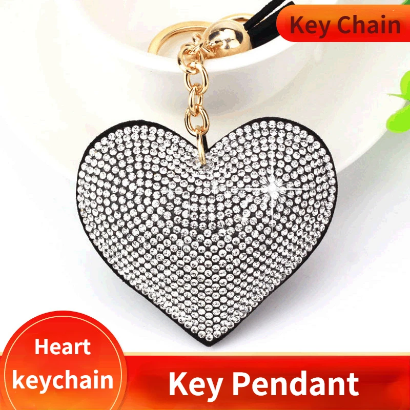 

Brand New Synthetic Rhinestone Heart Keychain Charm Gold Color Key Ring Women Bag Ornaments Car Key Holder Accessoreis