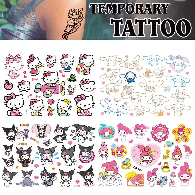 

Sanrio Cartoon Anime Hello Kitty Kuromi Tattoo Stickers Children's Temporary Tattoos Body Art Cosplay Party Toys for Kids Gifts