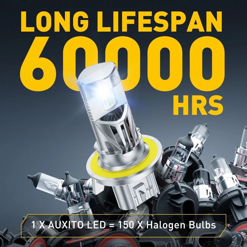 Фото AUXITO 2 шт. 25000 лм H13 9008 LED Turbo лампы для фар H4 9007 HB5 LED, ближний и дальний свет, 6500K белый, 80 Вт, Canbus, автомобильное освещение 12В №4
