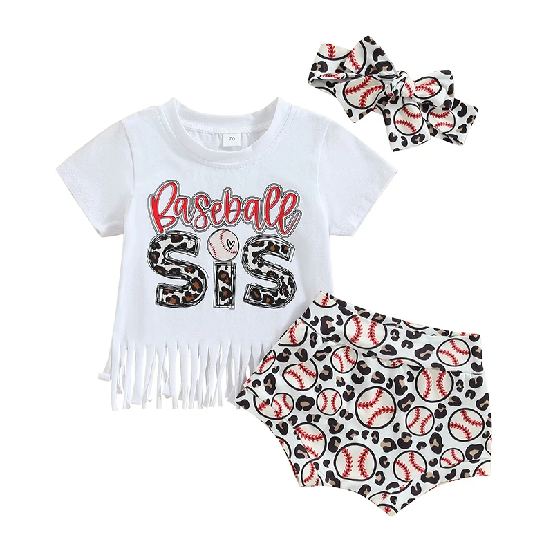 

Комплект из 3 предметов с шортами для маленьких девочек, белая футболка с коротким рукавом и Бейсбольные шорты с надписью, летняя одежда