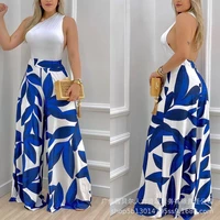 women casual jumpsuit one shoulder sexy backless white top leaf pattern print wide leg pants summer new fashion office lady sets