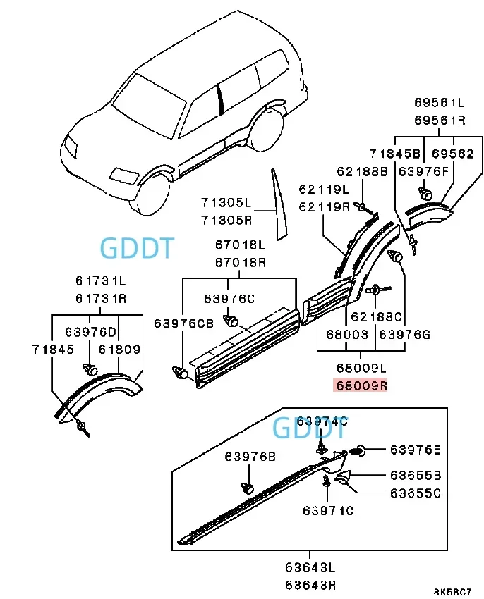 Цельная плата задней двери для Pajero V73 MR 508262 Брова заднего колеса 2000-2006 гг. Montero V75
