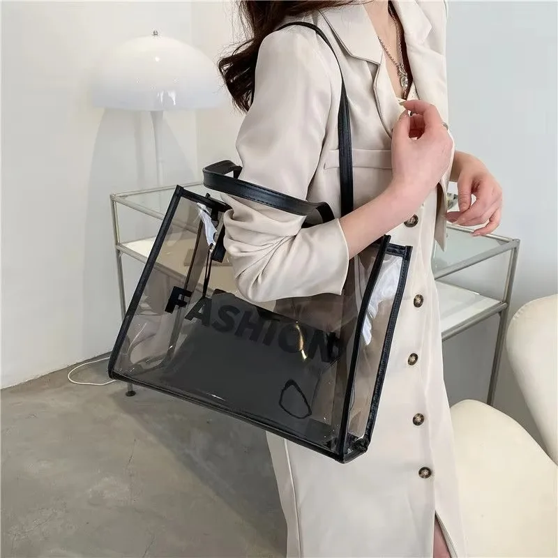 Прозрачные сумки на плечо с буквенным принтом женские летние корейские шикарные