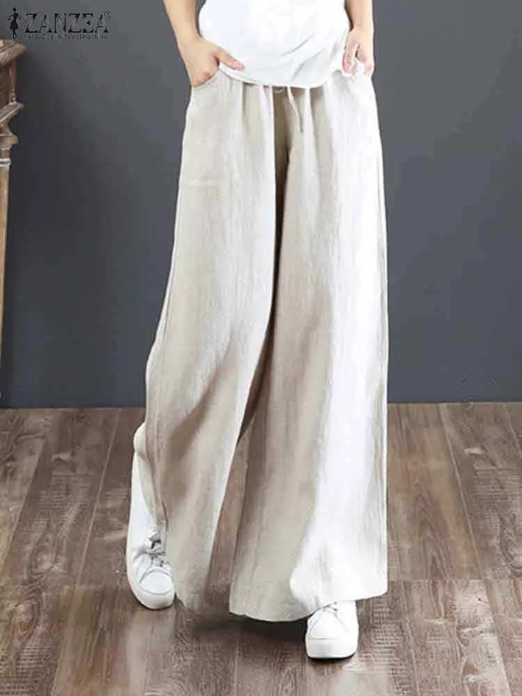 

2023 ZANZEA Spring Summer Women Wide Leg Pants Elegant High Waist Solid Flare Pant Casual Long Trouser Pantalon Streetwear 5XL