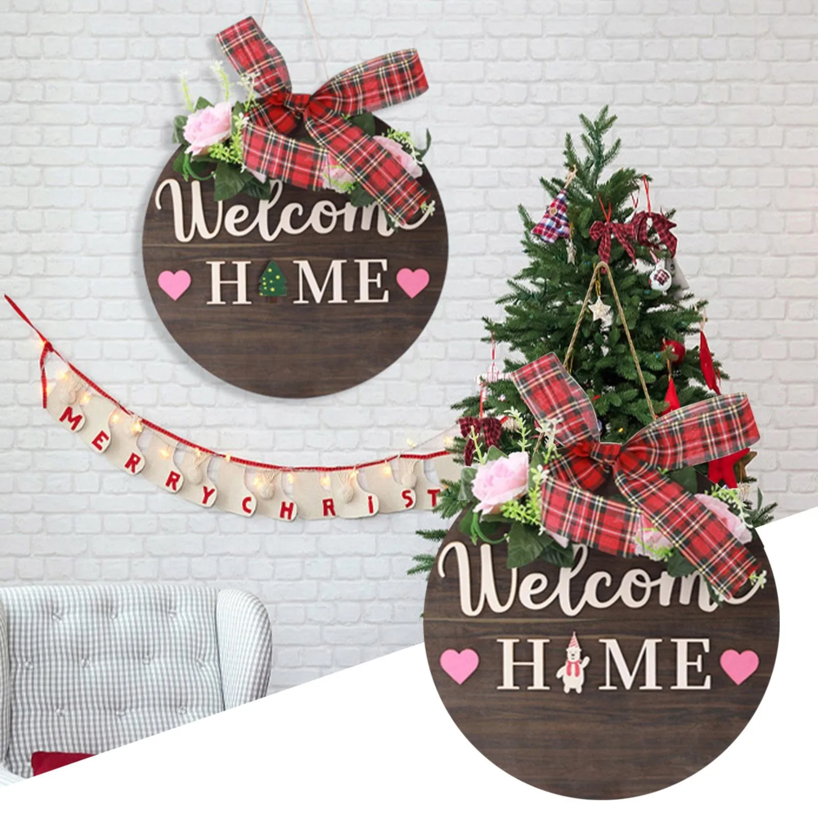 

Деревянный подвесной знак «Добро пожаловать в дверь», подвеска с буквами, цветами, зелеными растениями, домашняя настенная вешалка на дверь...