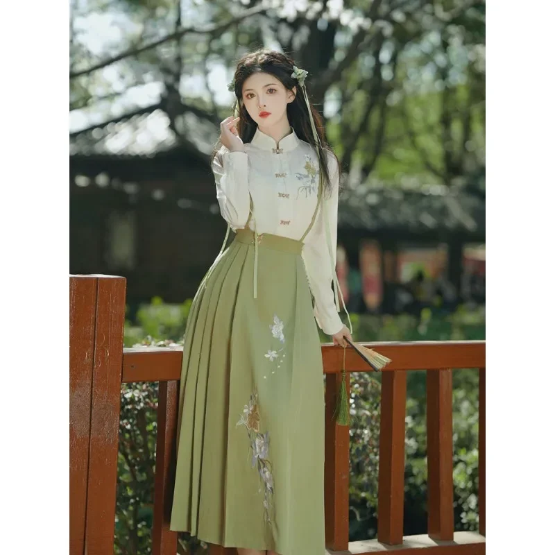 Женский древний китайский костюм белый топ с воротником-стойкой и длинными