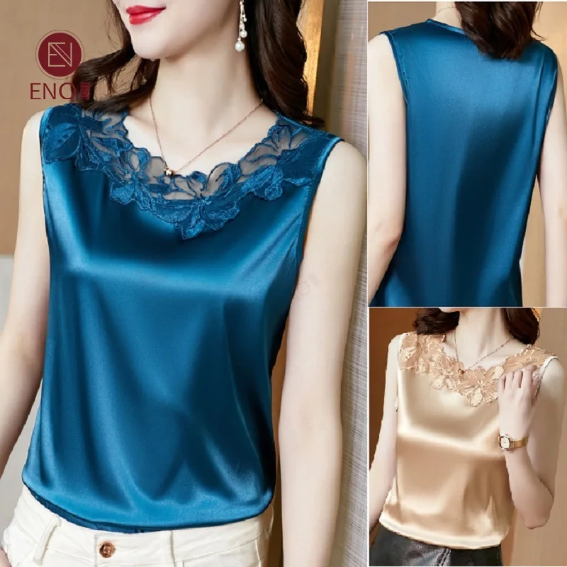 Sleeveless Women Blouse Shirts O-neck  Camisole Wide Shoulder Bottoming Shirt Plus Size Loose Top