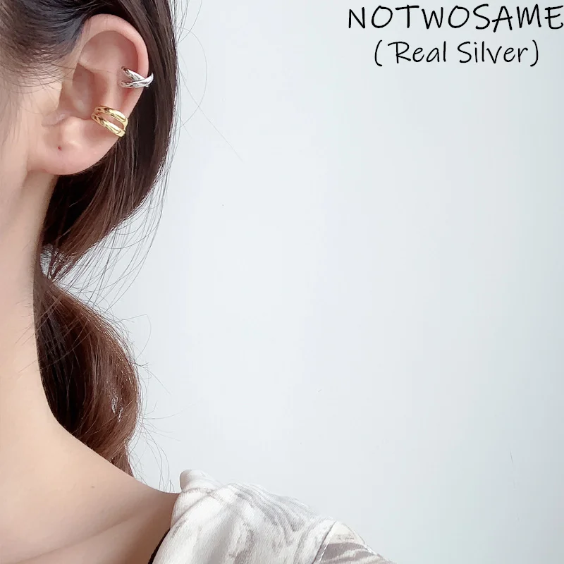 

NOTWOSAME 1Piece Glossy Mirror Silver Girls Teenagers Unpierced Earrings Geometric Hollow 925 Silver Ear Clips for Women Brincos