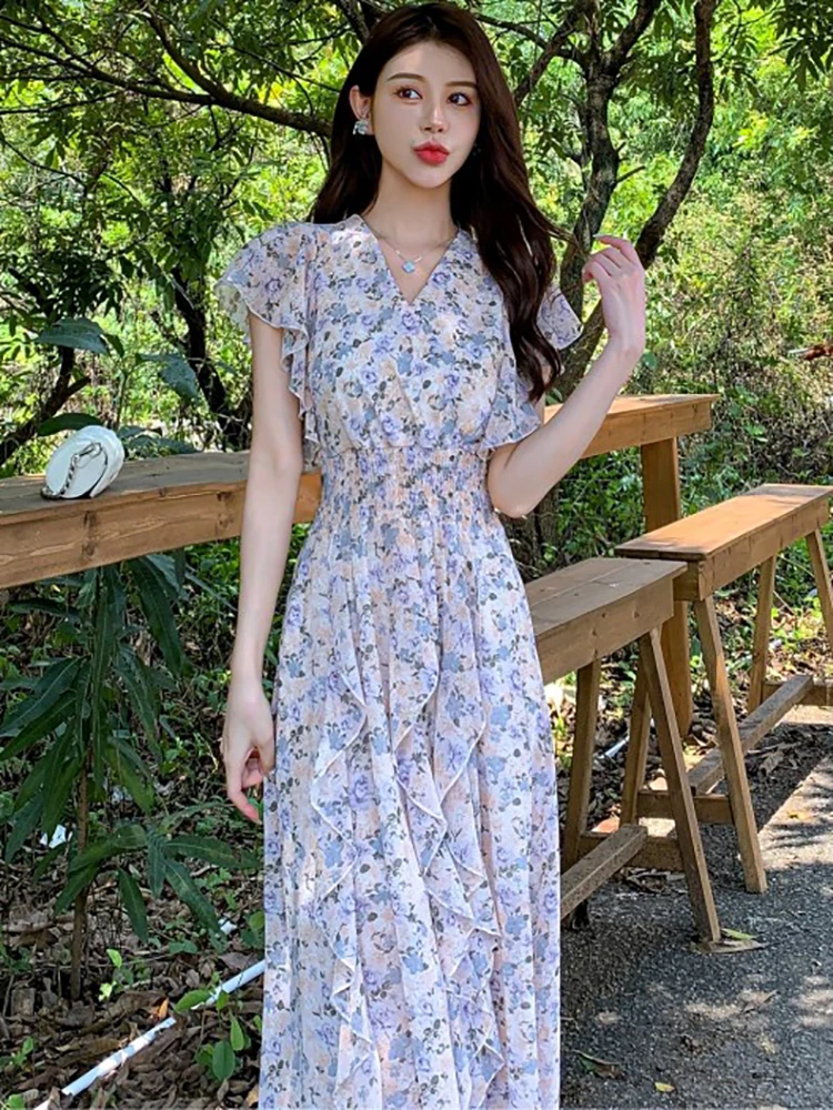 Женское шифоновое платье с оборками повседневное Длинное Элегантное в стиле