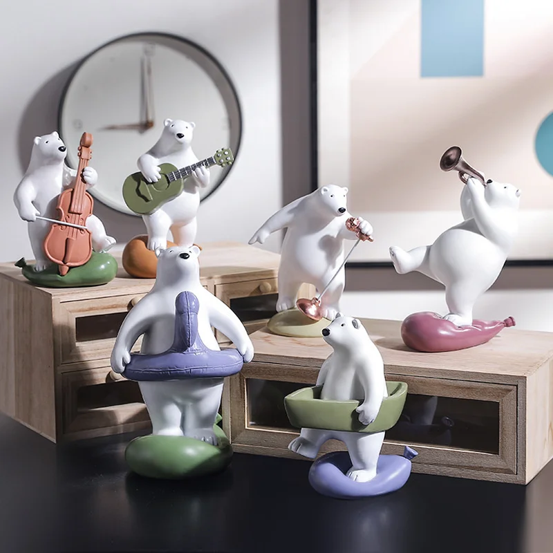

Resin Balloon Bear Playing Musical Creative Polar Model Ornaments Living Room Study Porch Desktop Crafts Home Room Decoration