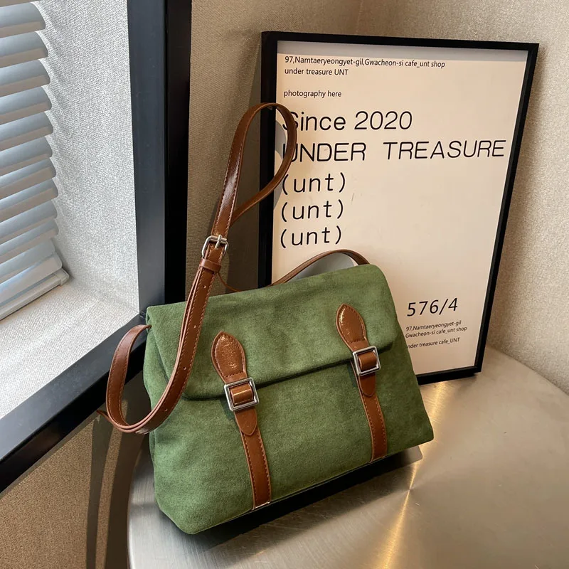 

Винтажные большие сумки через плечо для женщин, замшевая кожаная сумка на плечо, 2022, трендовый Дизайнерский Модный простой кошелек и сумочк...