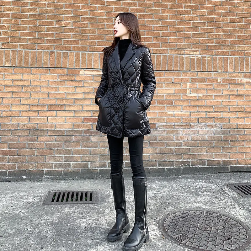 2021 Autumn and Winter New Fashion Waist Slimming Women's Mid-length Slim Loose Down Padded Jacket Button Coat Women's Clothing