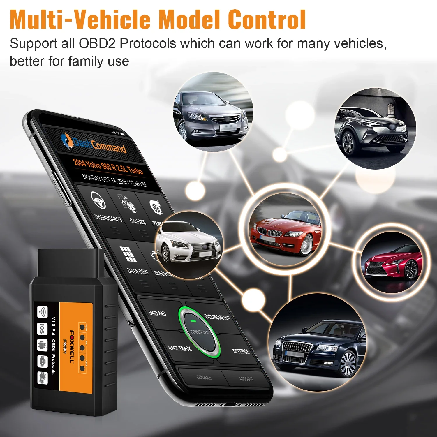 Фото Универсальный сканер кодов OBD2 FOXWELL FW601 WIFI ELM327 V 1.5 PIC18F25K80 для Android/iOS OBD2 №3