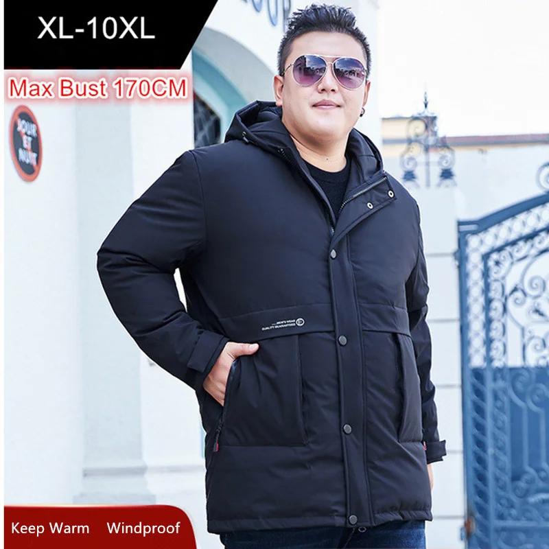 

Men Thicken Warm Plus Size 10XL 9XL 8XL Winter White Duck Down Parkas Hoodies Coats Extra Male Gray Black Clothes Loose Outwear