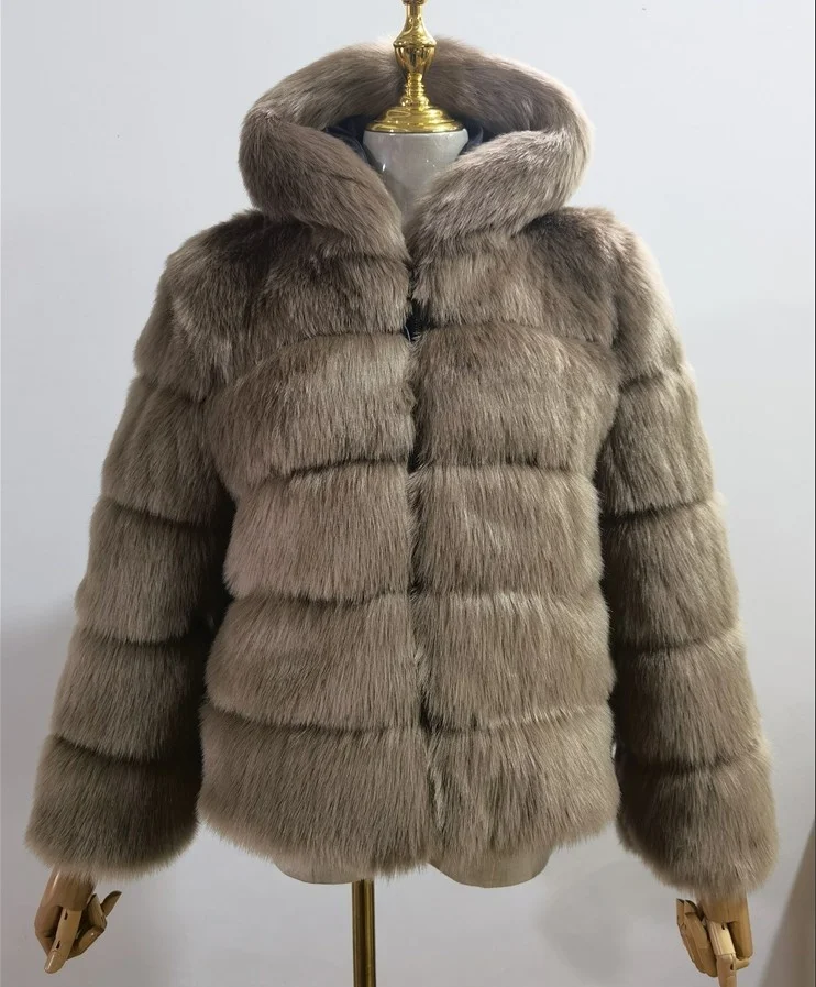 ICCLEK Haining fur autumn and winter new artificial fur fox fur hooded medium long fur coat female