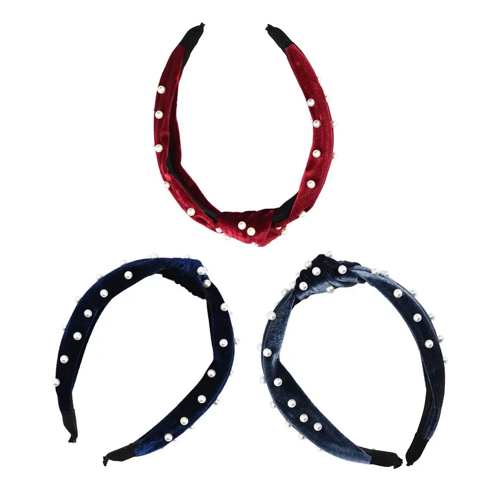 

Set of 3 Blue Grey and Red Head Band with Glittering Beads Charm