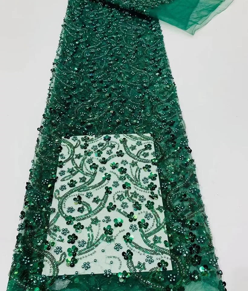 

African French Sequins Net Lace Fabric 2022 High Quality Tulle Mesh Lace Bridal With Beads Fabric For Nigerian Wedding Dress Sew