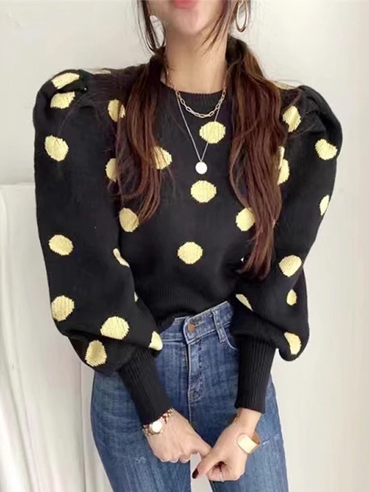 Женский вязаный свитер в горошек элегантный Свободный Повседневный