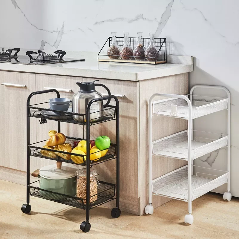 

Kitchen Accessories Multifunctional Movable Multi-layer Storage Hand Push Rolling Rack Bathroom Accessories Storage Rack Floor