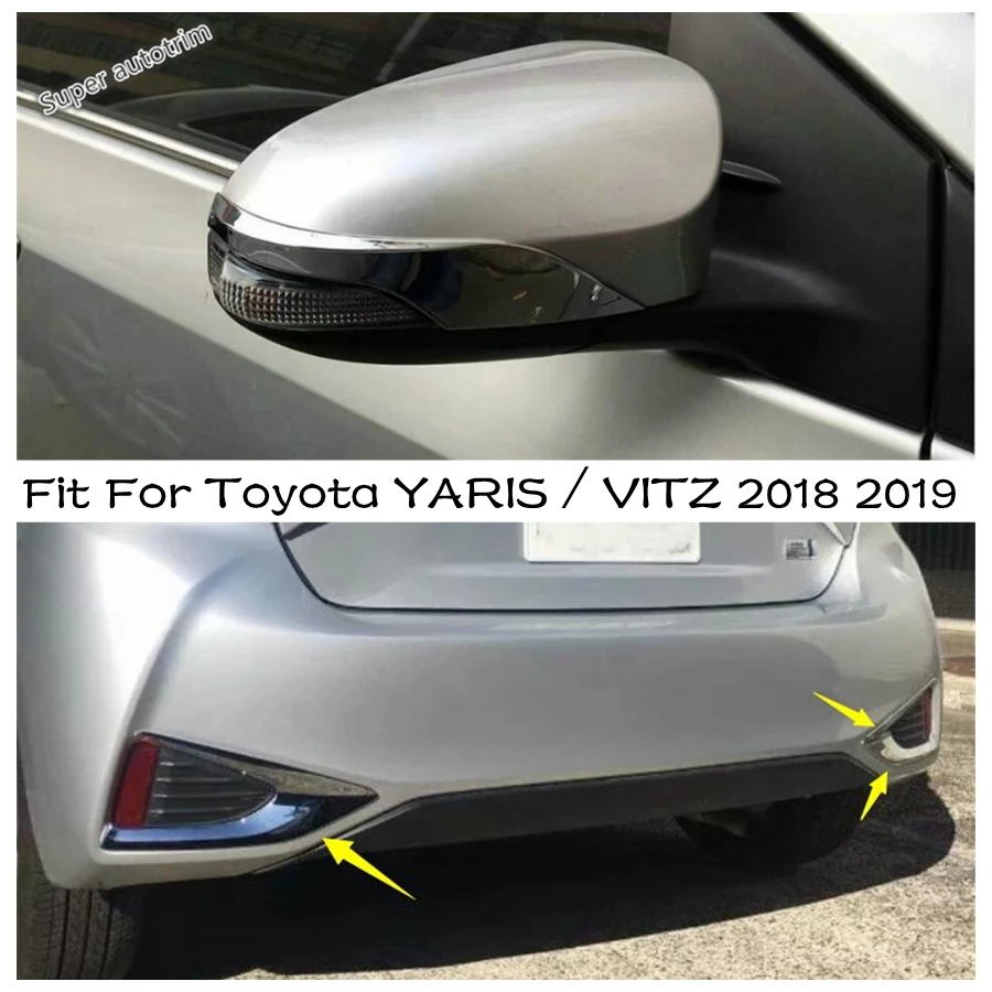 

Bright Chrome Rear Fog Lights Lamps Frame Rearview Mirror Cover Accessories Exterior Trim 2PCS For Toyota YARIS / VITZ 2018 2019