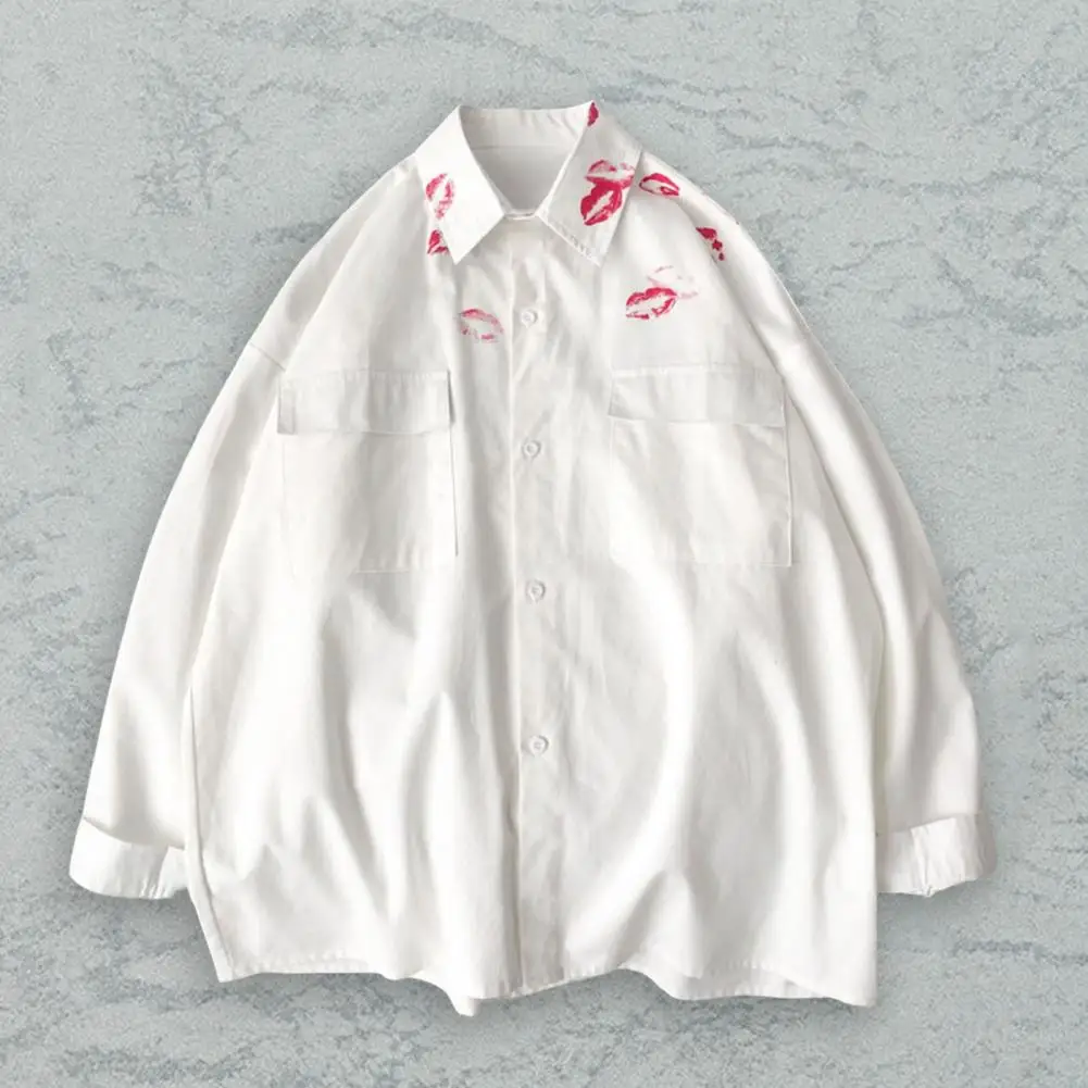 

Trendy Spring Coat Designed Sense Autumn Kiss Print Casual Shirt Lapel Anti-pilling Shirt Coat Streetwear