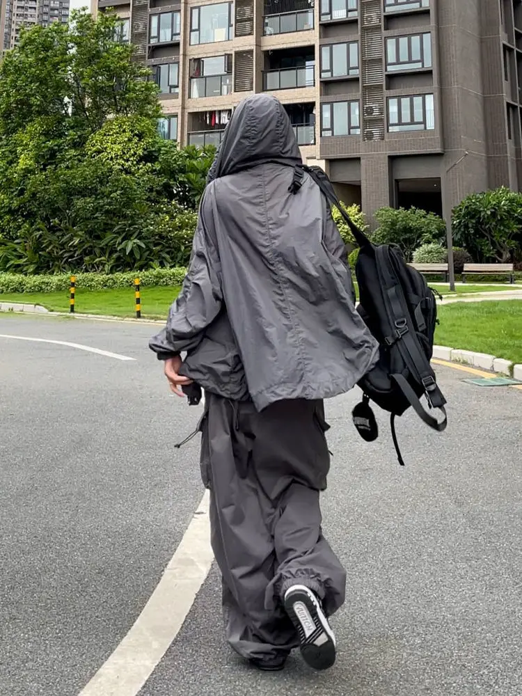 HOUZHOU Y2K Parachute Pants Women Hippie Streetwear Oversize Pockets Cargo Trousers Harajuku Techwear Wide Pantalone Egirl Style