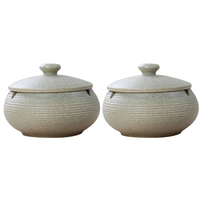 

2X Ceramic Ashtray With Windproof Lid For Indoor Outdoor Use -Light Blue