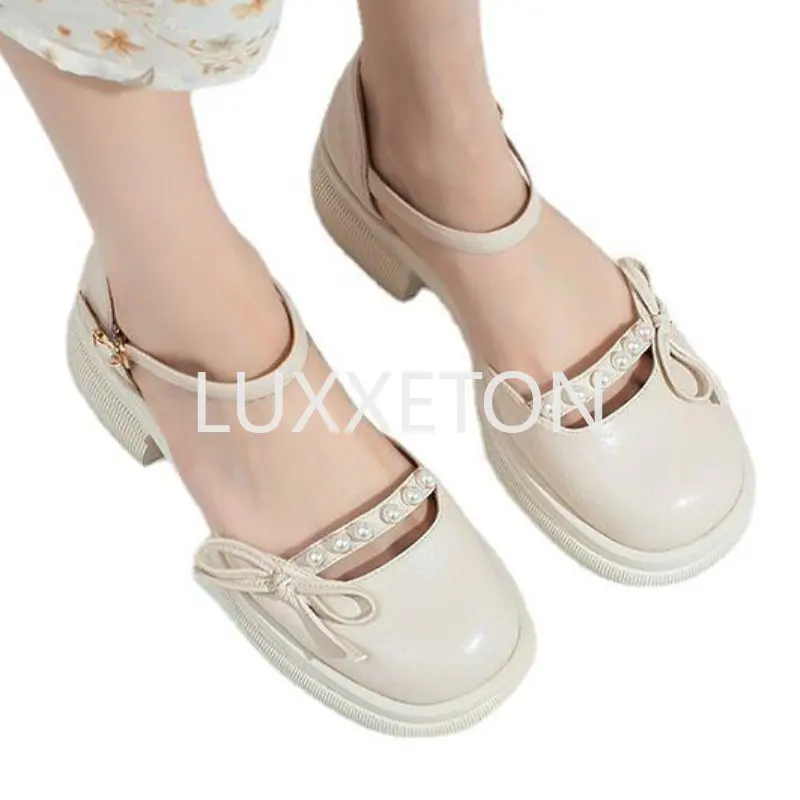 

2023 Summer New Women's Shoes Shallow Mouth Thick Sole Fairy Style Small Leather Shoes with Sandals, High Heels, Baotou Sandals