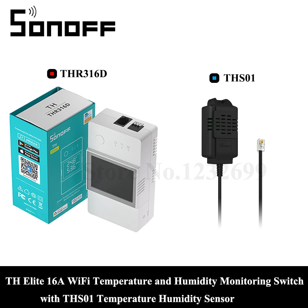 

SONOFF TH Elite 16A Wi-Fi Smart Switch Умный домашний переключатель контроля температуры и влажности работает с датчиком WTS01/ THS01 MS01 RL560