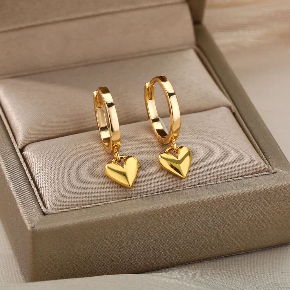 

Stainless Steel Heart Earrings For Women Vintage Gold Color Love Heart Drop Earring Wedding Valentine Jewelry Gift Bijoux Femme