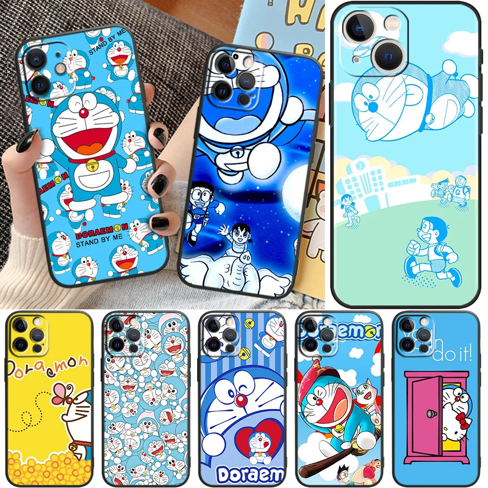 

Cartoon Doraemon Animation For Apple iPhone11 12 13 Pro Mini X XR XS Max 7 8 Plus Black Matte luxury Silicone Soft Phone Case