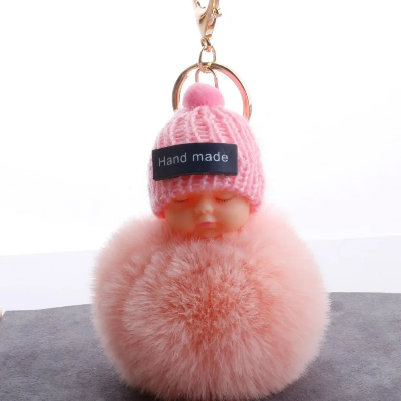 Ful Sleeping Baby Doll Hanging Piece Hair Ball Pendant Cute Fluffy Pompom Chain Cotton Wool Holder Bag Ball Toy
