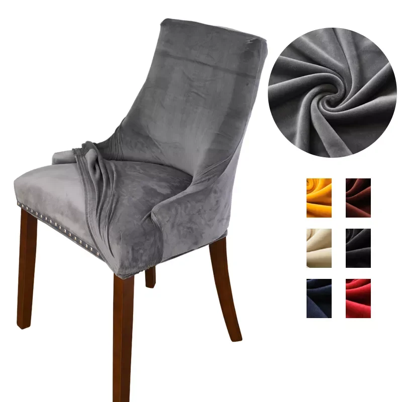 

Velvet Tufted Wingback Chair Cover Slipcovers,Stretch Fit Dining Chair Covers,Reusable Washable Soft Spandex Sloping Armchair