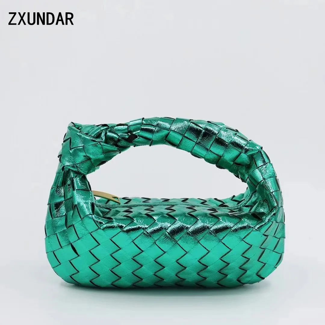 

Fashion Genuine Leather Handbags Handmade Woven Bag Gold Summer Shoulder Bag Lady Crossbody Hobo Knotted Handle Casual Tote Ins