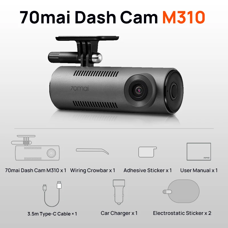 

Видеорегистратор 70mai M310 1296P, разрешение 130 ° FOV Smart Voice Control Поддержка 24H Parking Guard Night Vision 70mai M310 Автомобильный видеорегистратор