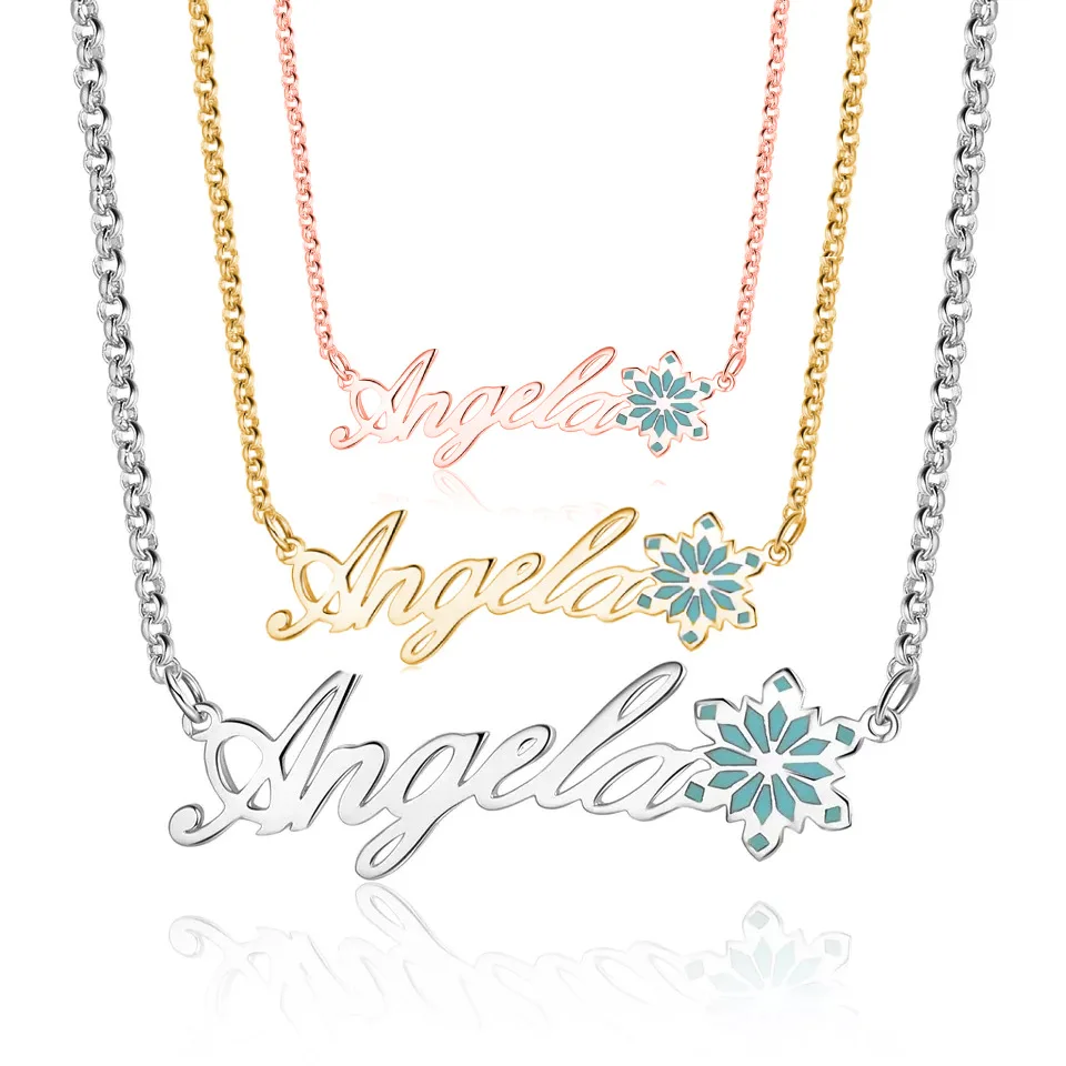 Elegant Christmas Gifts Customize Snowflake Name Necklace Personalize Colorful Enamel Letter Women Gifts Jewelry