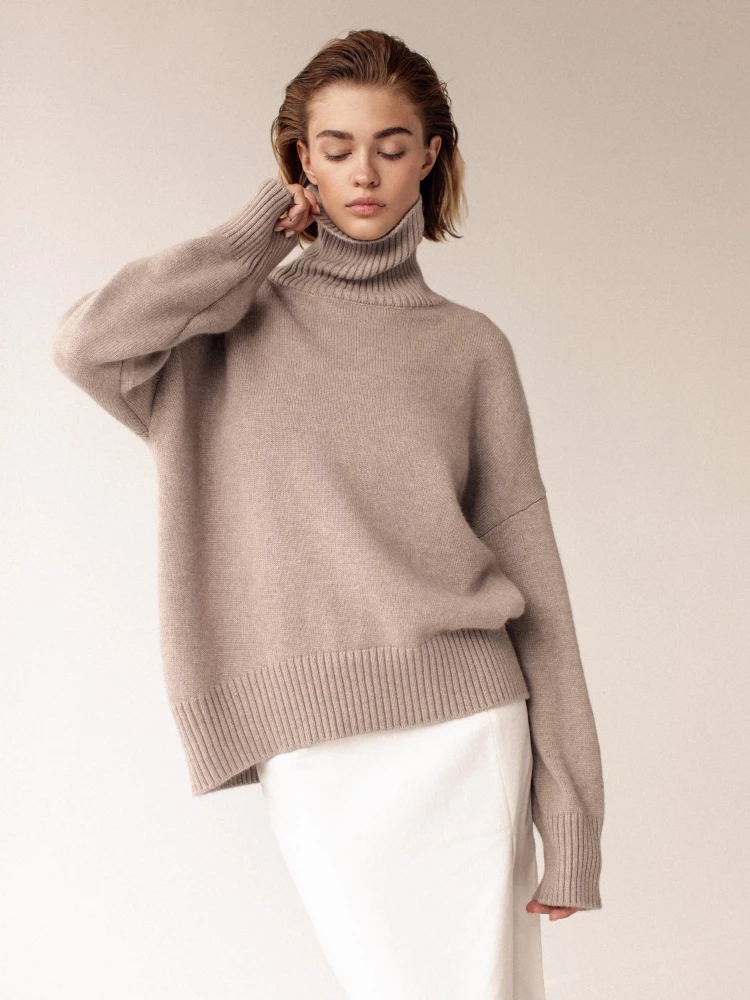 

Womens Clothing Women's Sweater High Neck Loose Knit Tops Long Sleeve Fashion Vintage Comfortable Warm Versatile Temperament