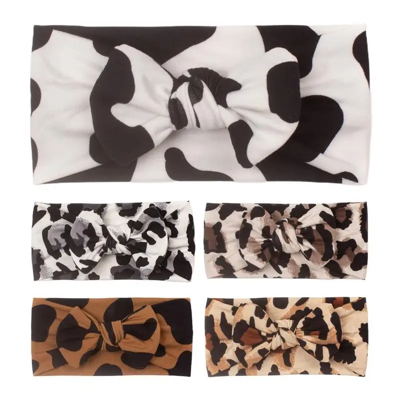 infolinę opaski na głowę szeroka opaska do włosów w panterkę nakrycia głowy miękkie rozciągliwe kokardki dla nowonarodzonych dziewczynek