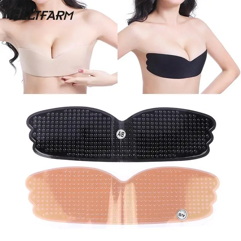 

Women Self Adhesive Strapless Bra Blackless Solid Color Bra Stick Gel Silicone Push Up Women's Sexy Underwear Invisible Bra