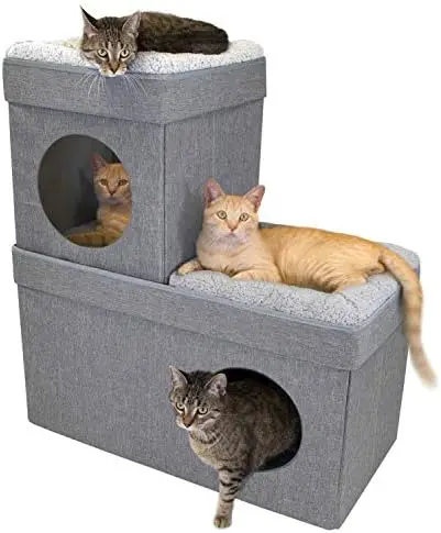 

Stackable Grey Condo, Cat Cube, Cat House, Pop Up Bed, Cat Ottoman, Mansion Cat posts Cat plush Cat posts Cat plush