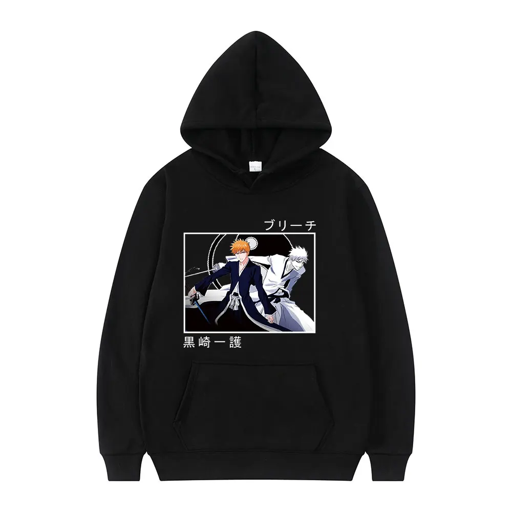 

Japan Anime Ichigo Kurosaki Black Men's Sweatshirts Winter Long-sleeved Hip-hop Simple Men's Manga Clothes Hoodie Streetwear