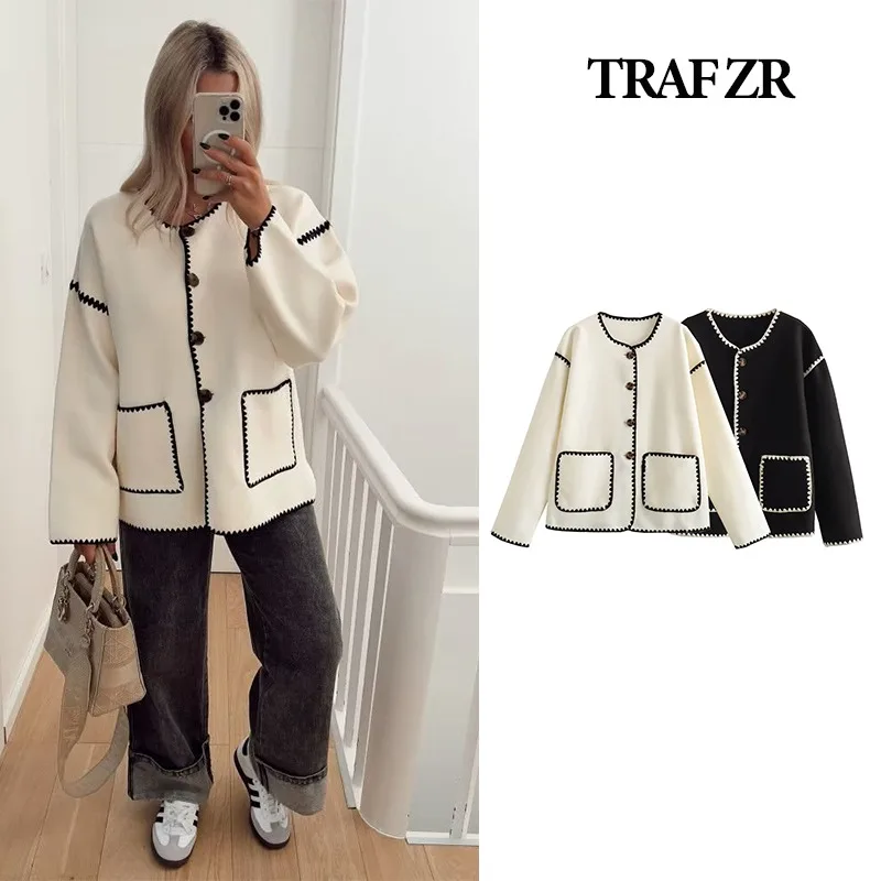

TRAF ZR Jackets for Women Wool Coats and Mixtures Long Sleeve New in Coats Women's Cashmere Coat Outerwear Cardigan Parkas